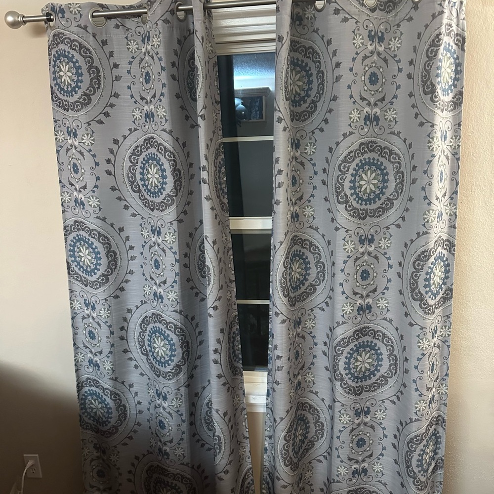 Gray muted floral print curtains